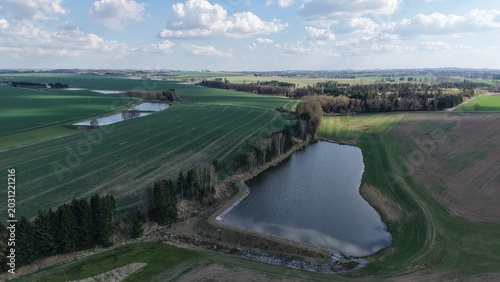 Aerial view of lake water level management for landscape retention and water resources