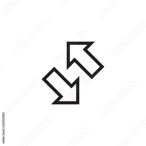 Minimalist diagonal arrows icon vector, black outline exchange symbol, double directional pointer for interface design