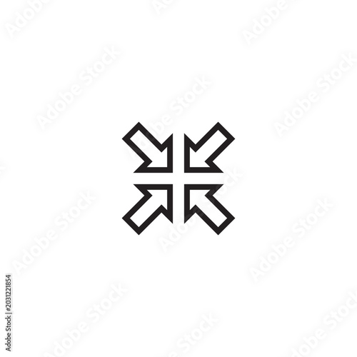 Minimalist inward arrows icon, black line vector symbol for exit full screen. Converging directional arrows for compression and minimize UI design.