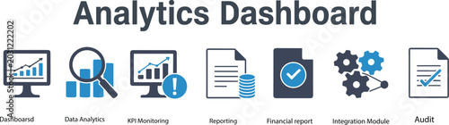 Analytics dashboard icons and labels for business data
