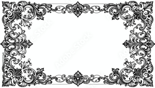 Ornate black filigree frame vintage border design template.