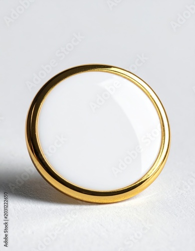 Elegant round white ceramic knob with polished gold trim