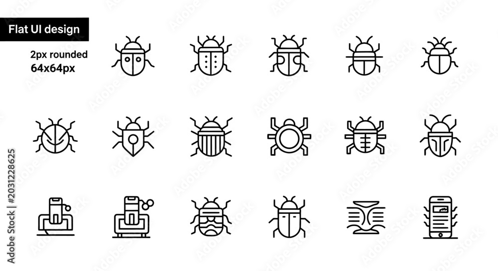 Obraz premium Pest control and insect species line icons.