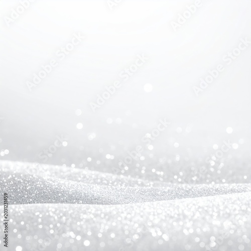 A soft, shimmering white landscape of gently rolling dunes and sparkling lights