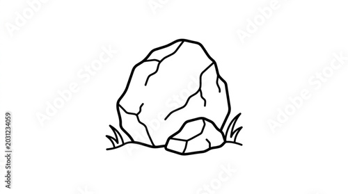 Fotografie A simple line drawing of a large rock with a smaller rock beside it