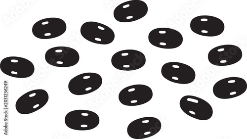 group of black beans( Urad dal, black gram, vigna mungo ) isolated on white background. Black icon silhouette vector