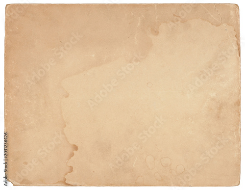 Vintage antique photo paper with water stains and aged texture, isolated on transparent background, png