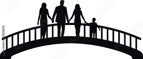 Photos Family silhouette on a bridge with white background