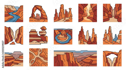 Collection of Desert Canyon Landscapes and Rock Formations.