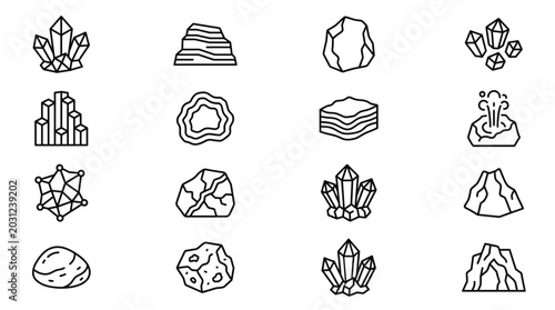 Schilderij op canvas Collection of geological rock and mineral icons.