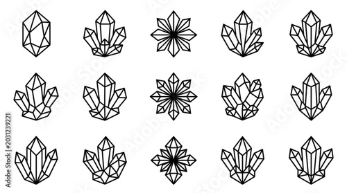 Foto Collection of Geometric Crystal Icons and Symbols.