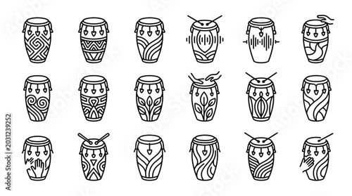 Tableau sur toile Collection of Hand Drawn Conga Drums with Decorative Patterns.