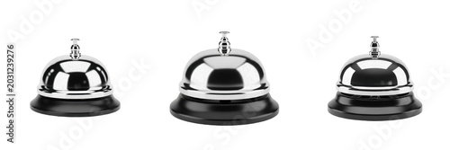 Classic Silver Chrome Front Desk Service Call Bell Set Isolated on Transparent Background, Hospitality Desk Accessory PNG