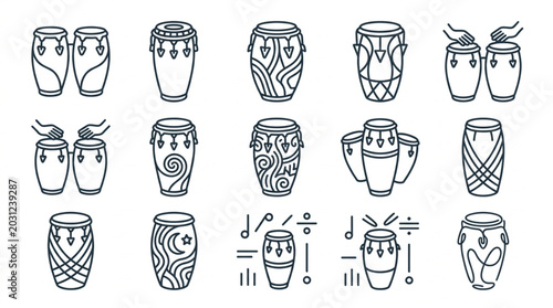 Photos Collection of Hand Drawn Conga Drums and Percussion Instruments.