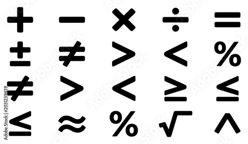 Slika na platnu Mathematical symbols vector set, black arithmetic icons on white background, 20