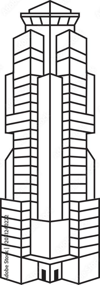 Obraz premium Skyscraper, minimal tall building shape, geometric structure outline icon