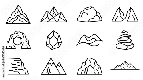 Schilderij op canvas Collection of Mountain and Rock Icons for Design.