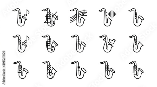 Foto Collection of Saxophone Icons Musical Instrument Vector Graphics.