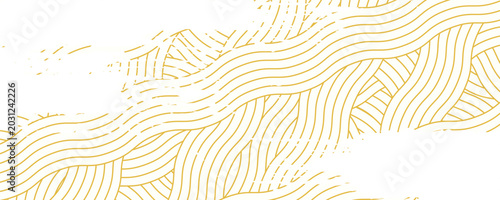 Yellow instant noodle, pasta and spaghetti texture with geometric wavy lines. Ramen, pasta vector pattern. Background abstract food illustration