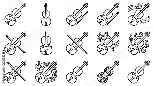 Tableau sur toile Collection of Violin Icons and Musical Notes.