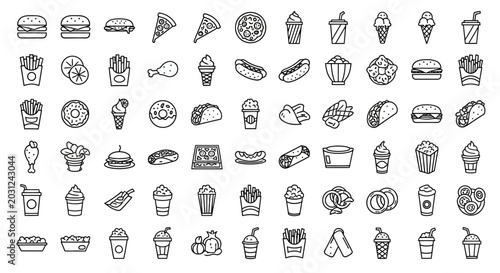 Collection of Various Food and Drink Icons.