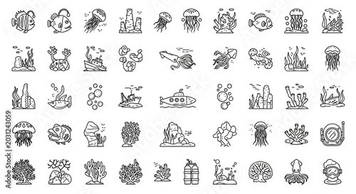 Collection of Various Simple Line Drawings Icons.