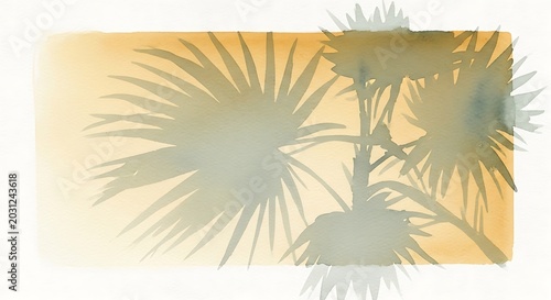 Palm tree silhouettes against warm sunset background with yellow hues