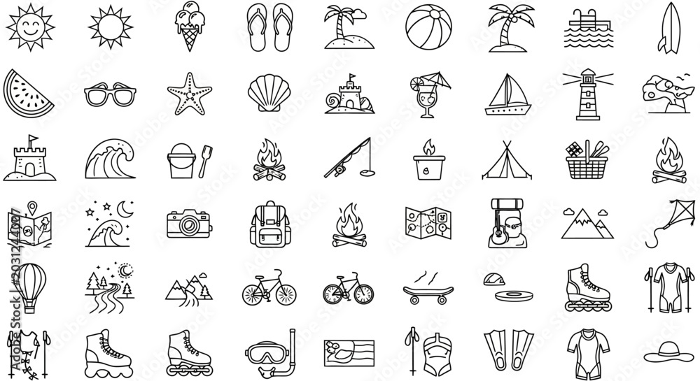 Fototapeta premium Collection of Simple Line Icons for Leisure.