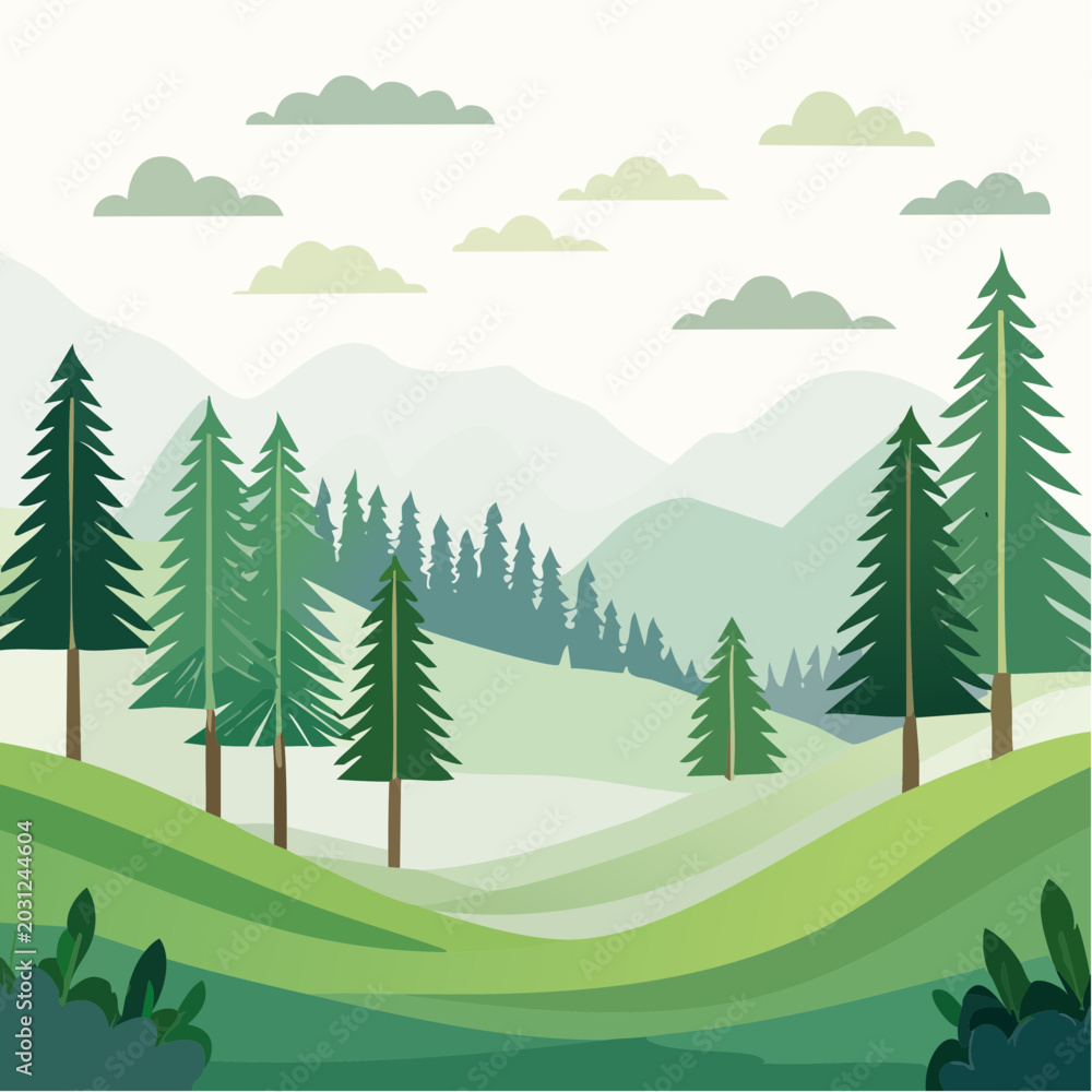 Fototapeta premium Minimal flat forest vector