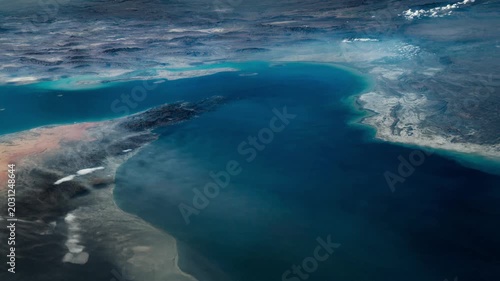 High Altitude Satellite View of the Strait of Hormuz and Iranian Coastline from Space
