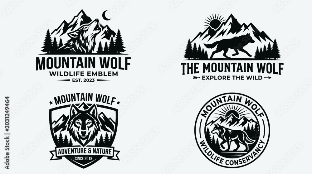 Fototapeta premium Black and white wolf logo designs.