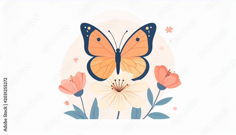 Fototapeta premium Minimal butterfly flower vecto