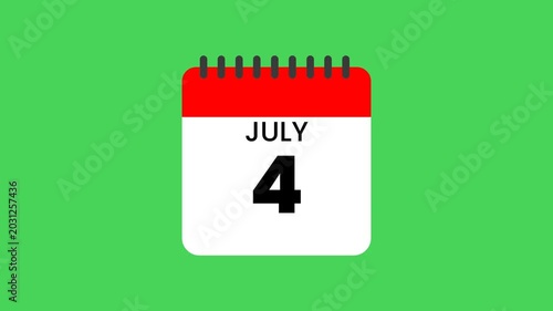 Animated Calendar Flipping to July 4th Independence Day Event Countdown