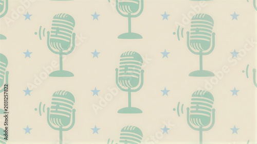 Vintage microphones with stars nostalgic audio design pattern.