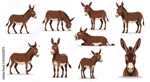 Canvastavla Brown Donkey Various Poses Illustration.