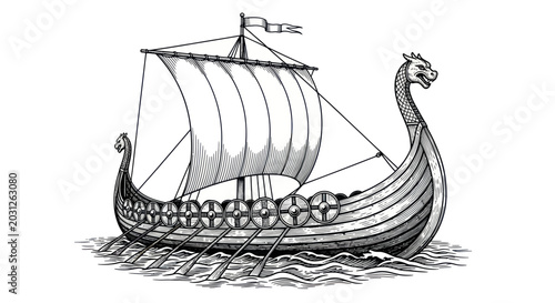 Quadro su tela Viking ship sailing on water.