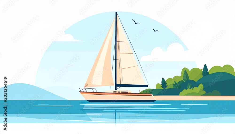 Fototapeta premium Minimal sailboat vector art