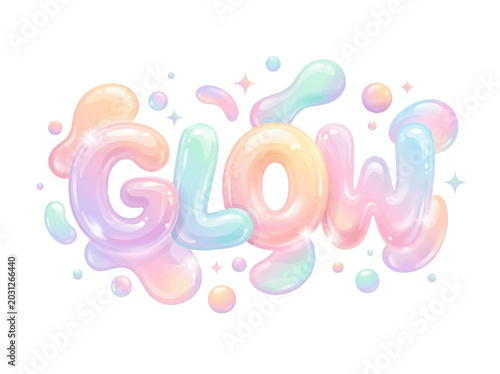 Foto Colorful Glow Text with Bubbles.