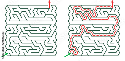 Maze Tri 27X16 01 | Printable Puzzle with Solution