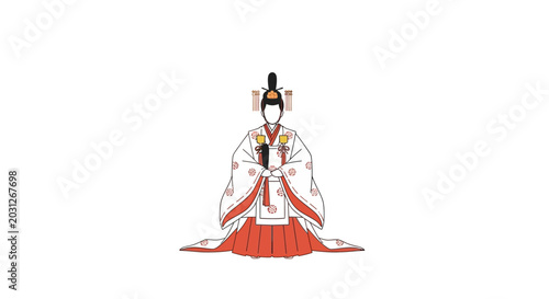 Fotografie Ancient Japanese Empress Traditional Costume Kimono Illustration