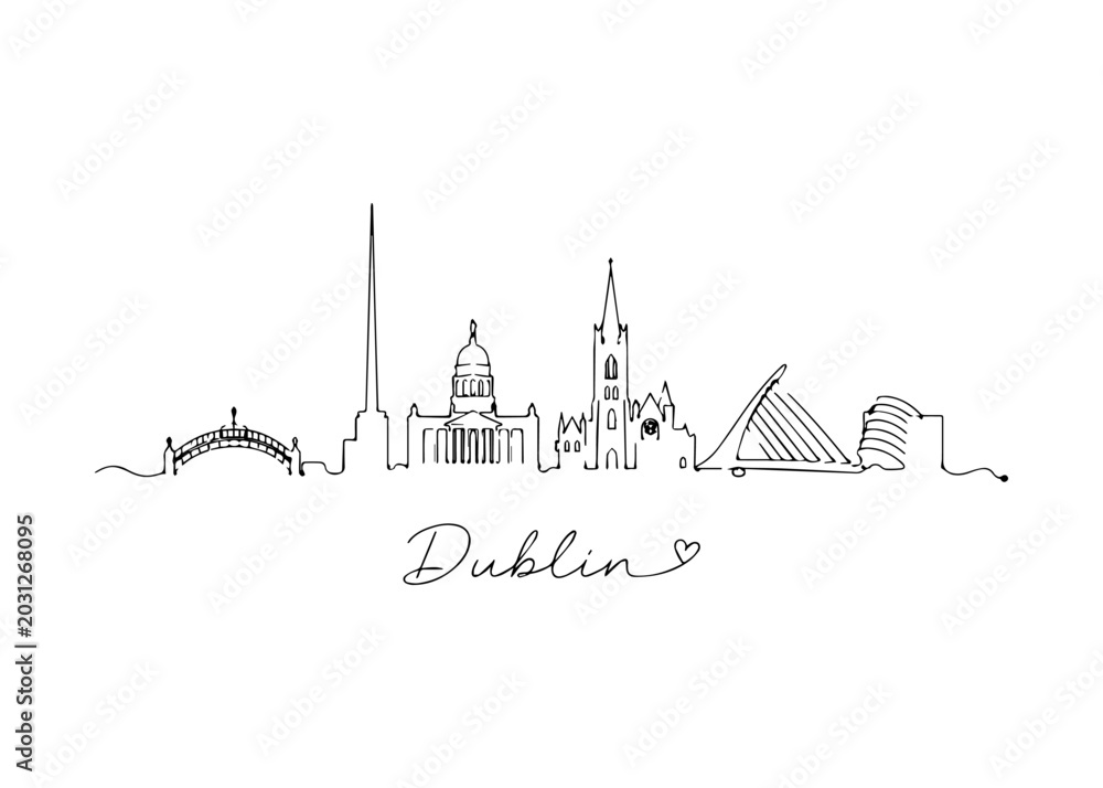 Fototapeta premium Dublin city skyline hand drawn Vector hand-drawn naive city skyline on a white background