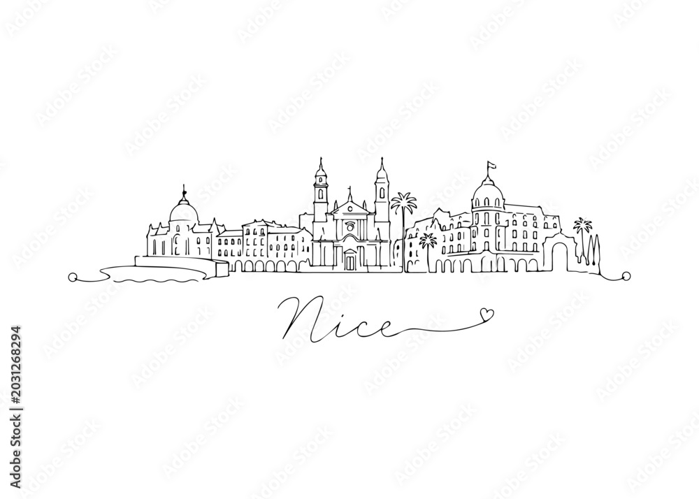 Fototapeta premium Nice city skyline hand drawn Vector hand-drawn naive city skyline on a white background
