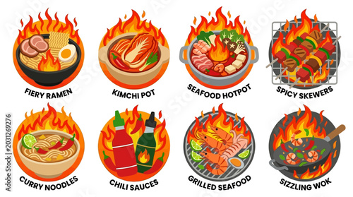Fotografía Variety of Spicy Asian Food Dishes.