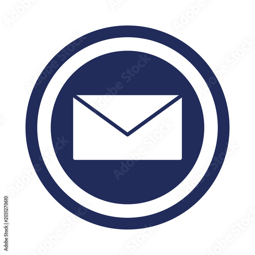 Navy blue email icon with white envelope circular design isolated on transparent background