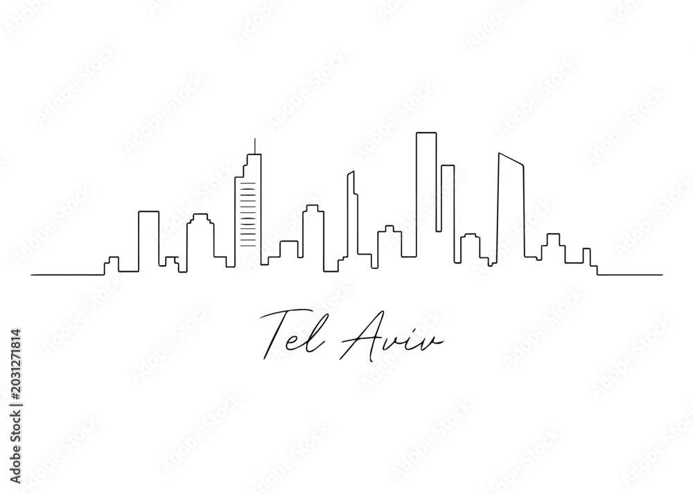 Fototapeta premium Tel Aviv city skyline hand drawn Vector hand-drawn naive city skyline on a white background