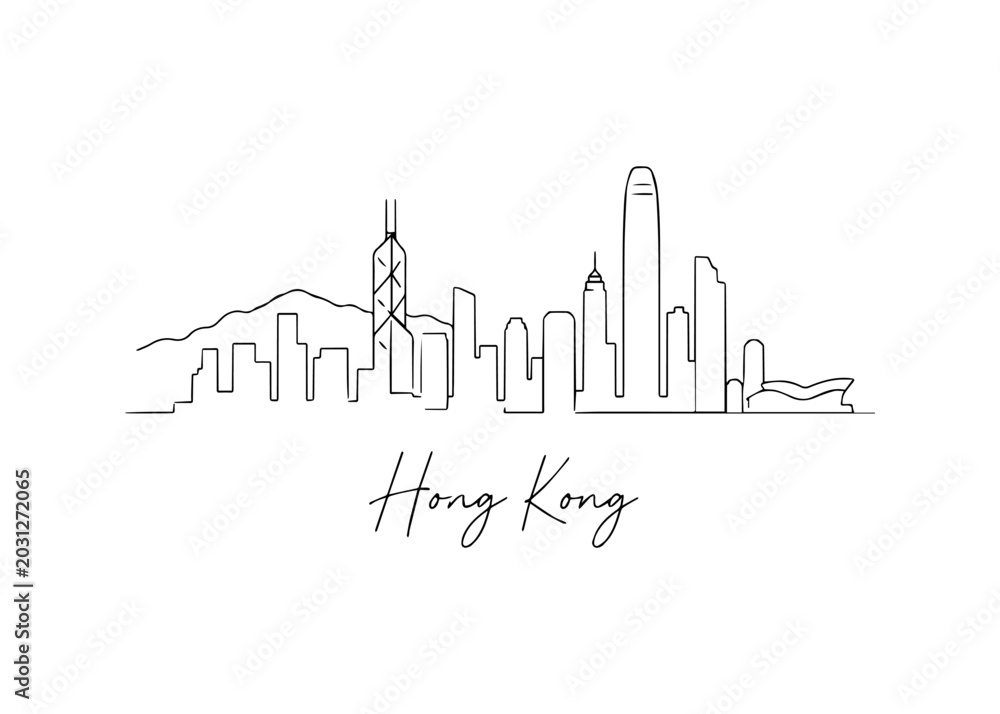 Fototapeta premium Hong Kong city skyline hand drawn Vector hand-drawn naive city skyline on a white background
