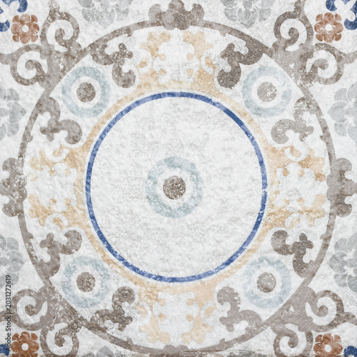 Beautiful old ceramic tile wall patterns in the park public.
