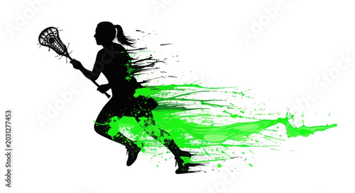 Tableau sur toile Female lacrosse player in motion running.