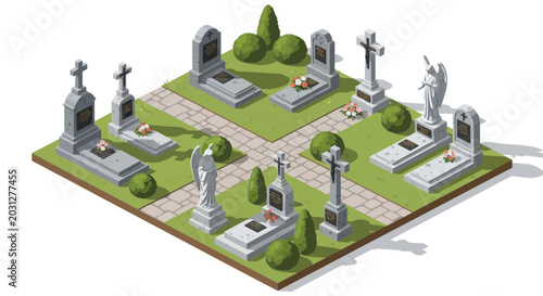 Valokuva Gray tombstones in a cemetery.