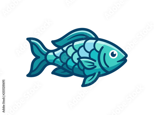 Teal cartoon fish side view.